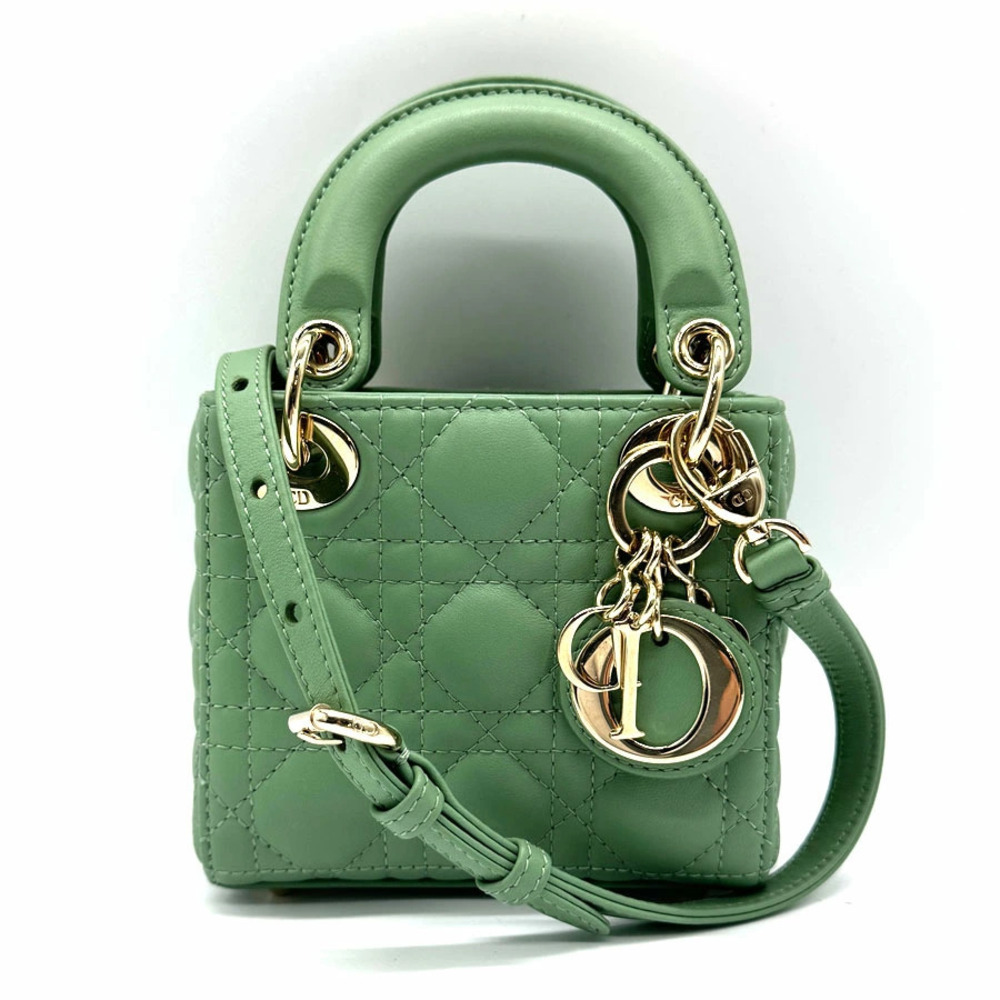 Christian Dior Lady Lambskin Shoulder Bag Pale Green